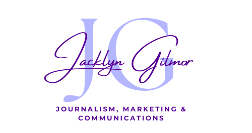 Logo that says "Jacklyn Gilmor: Journalism, marketing & Communications."